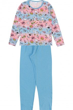 conjunto pijama piradinhos inverno menina azul
