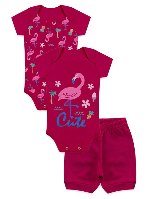 conjunto pink flamingo body bebe piradinhos menina