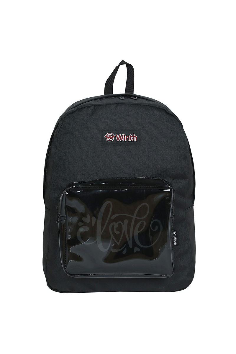 Mochila Juvenil Feminina com Bolso Transparente - Preto - Wincy