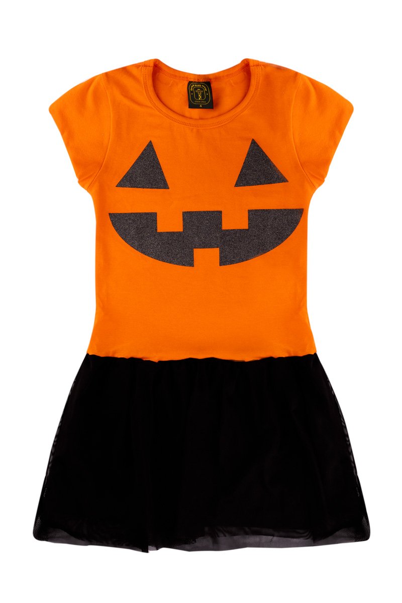 Fantasia Halloween Infantil Menina Abóbora Camisa Saia Bolsa